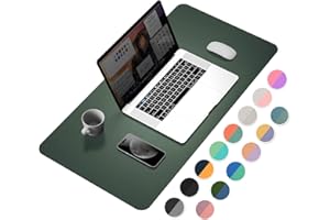 YSAGi Desk Pad, Desk Mat, Dual-Sided Desk Pad, 31.5" x 15.7" Laptop Leather Desk Pad Protector, Desk Blotter for Keyboard and Mouse, Waterproof Desk Writing Pad for Office(Dark Green+Dark Blue)