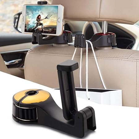 Amazon 多機能車用収納フック シートフック 車載ホルダー 後部座席用 背面ハンガーホルダーフック 携帯電話ブラケットスタンド 調節可 耐荷重10kg 荷物掛けフック ゴールド キャリアアクセサリ 車 バイク