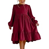 Haloumoning Girls Velvet Dress Long Sleeve Crew Neck A-Line Tiered Elegant Party Holiday Dresses 5-14Y