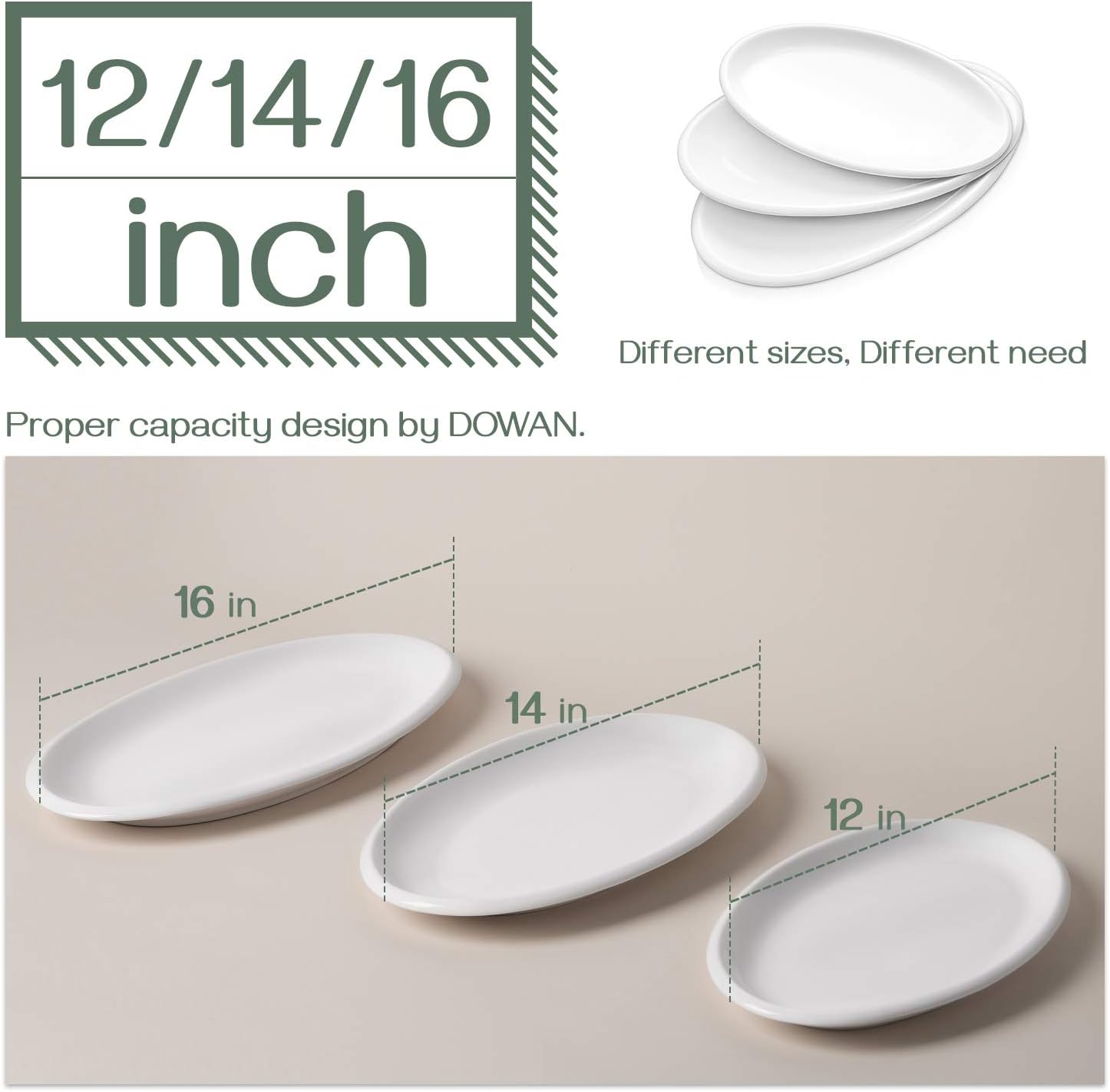 DOWAN Large Oval Serving Platters Set of 3, Soft White Porcelain Plates 30/35.5/39 cm - Image 4