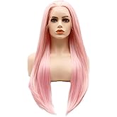 LUSHY BEAUTY Hair Synthetic Lace Front Wig Straight Long 24inch Pink Heavy Density Heat Resistant Realistic Wig