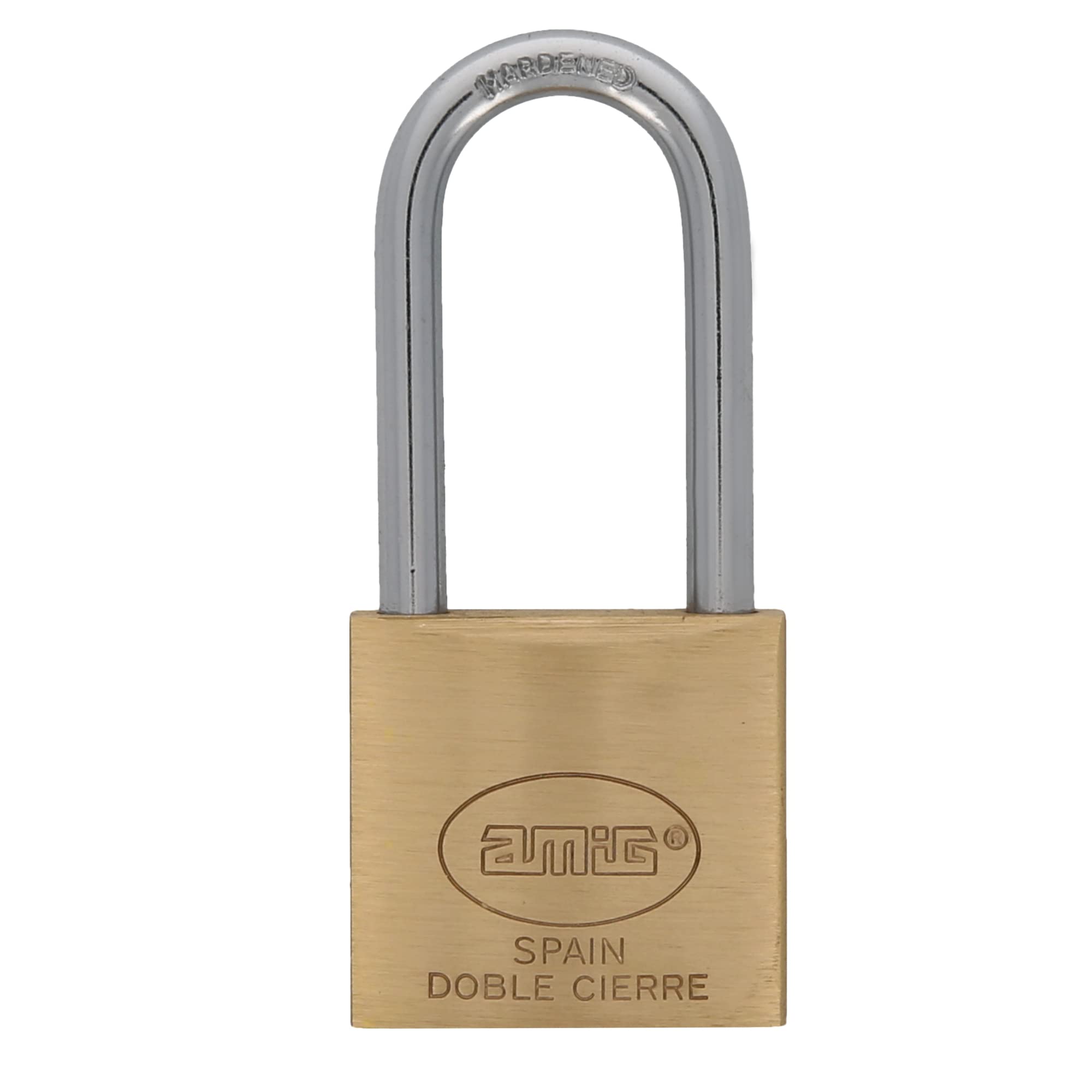 AMIG - Security Padlock - Includes 2 Keys - Long arc - Brass and Steel Arch - for Gym lockers, Doors, cabinets, suitcases, Backpacks - Double Lock - Width: 25 mm