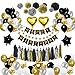 Birthday Decorations, Puchod Birthday Party Decoration Kit 99pcs Happy Birthday Confetti Balloons with Paper Pom Pom Black and Gold for 13th 16th 18th 21st 30th 40th 50th 60th 70th 18th Party Supplies