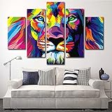 H.COZY 5 Piece Original Animal Oil painting pictures Art print on the canvas, wall decor, Home wall art picture,color, Lion king (No Frame) Unframed FCR15 50 inch x30 inch