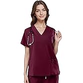 Meidiero Women's Scrub Tops, Relaxed Fit Medical Scrubs with 4 Pockets, 2 Pen Slots Soft Stretch & Moisture-Wicking Fabric
