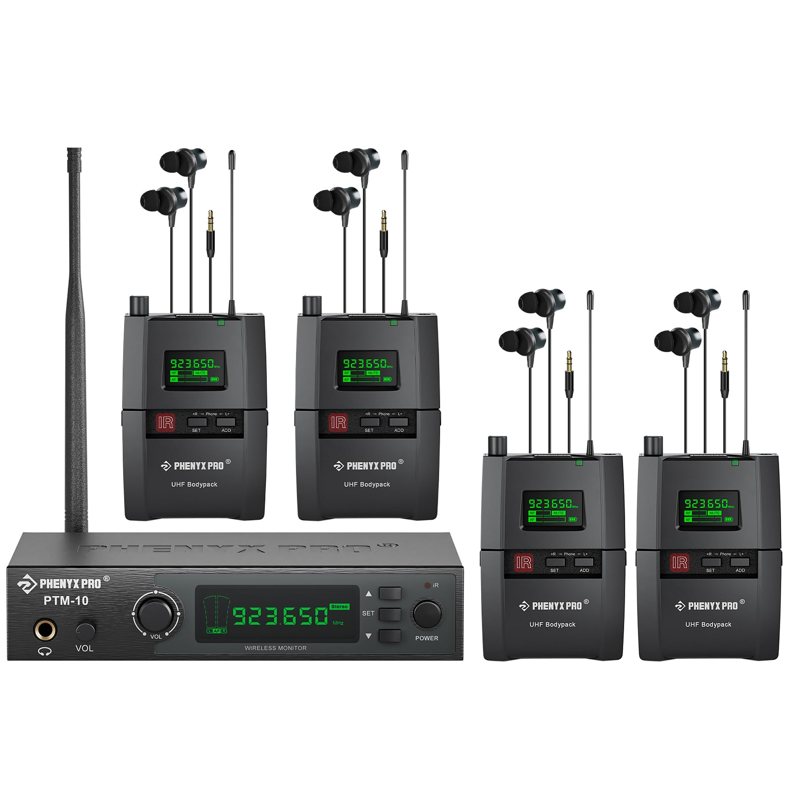 Photo 1 of Phenyx Pro Wireless in-Ear Monitor System, Stereo IEM System with Rack Mount Kit, 89 Frequencies, 900MHz UHF Band, 164ft Range, Suitable for Stage & Studio (4 Bodypacks with Transmitter)
