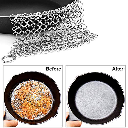 Peakally Cast Iron Skillet Cleaner,316L Stainless Steel Chainmail Scrubber,8 * 6''Premium Chain
