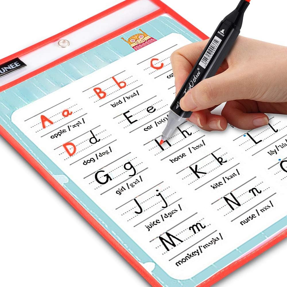 SUNEE Dry Erase Pockets 10 Packs - Reusable & Oversized 10" x 14" - Clear Durable Plastic Sleeves with 1 Book Ring for Classroom Organization, Teacher and School Supplies : Office Products