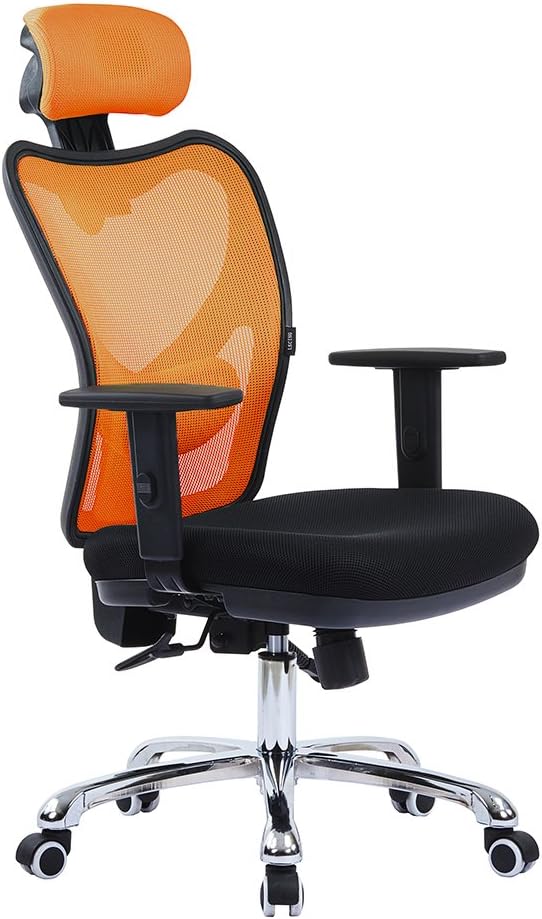 LSCING High Back Comfortable Mesh Office Chair with Adjustable Headrest, Armrest and Lumbar Support, Orange