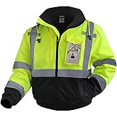 Uno Mejor Hi Vis Jackets for Men, Safety Jackets with Pockets for Men& Women, Reflective Construction Coats for Cold Weather Winter, Waterproof High Vis Rain Gear, Class 3, Yellow-Black, XL