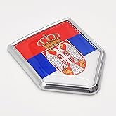 Overdecor Serbia Flag Decal Stickers Car Emblem Serbian Car Accessories Decorations Chrome Shield Flag Sticker Decals for Cars Truck Vehicles, 2 Pack
