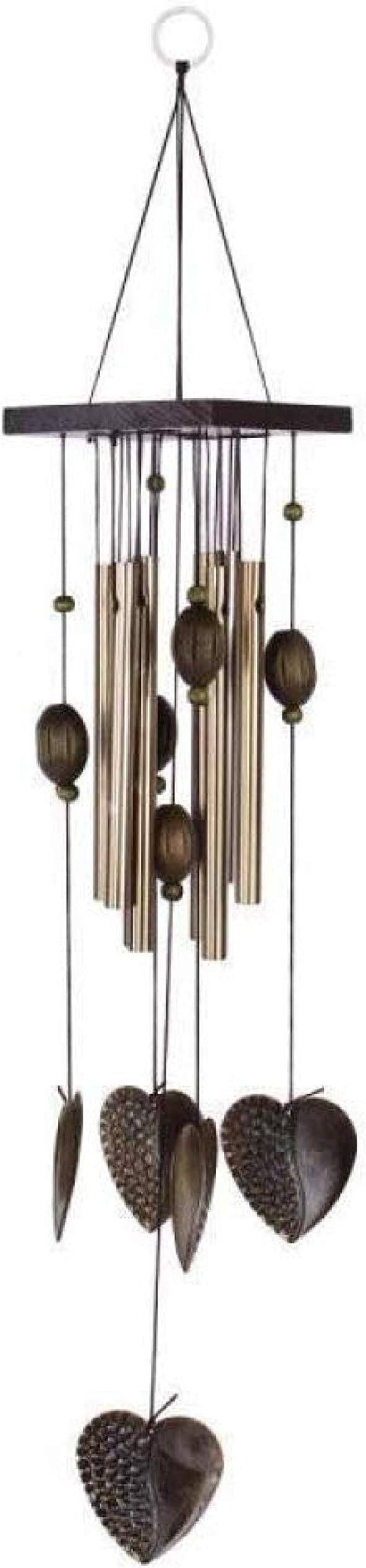 HIOLYU Feng Shui Lucky Wind Chimes Metal Pipes Family Garden Outdoor Life Heart Decoration Wind Chimes Brown-Tan