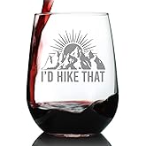 Bevvee I'd Hike That - Stemless Wine Glass - Cool Hiking Themed Decor and Gifts for Mountain Lovers - Large 17 Oz Glasses