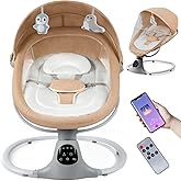 Electric Baby Swing for Infants to Toddler, Portable Swing Baby Rocker with 5 Point Harness, 5 Sway Speed, Bluetooth,12 Preset Lullabies with Remote Control, Infant Swing for Baby Boys & Girls, Khaki