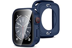 Amizee 2 in 1 Case [2-Pack] Compatible with Apple Watch Series 9 8 7 45mm with Built-in Screen Protector, Straight Edge Hard PC Full Body Protective Cover for iWatch 45mm, Matte Blue