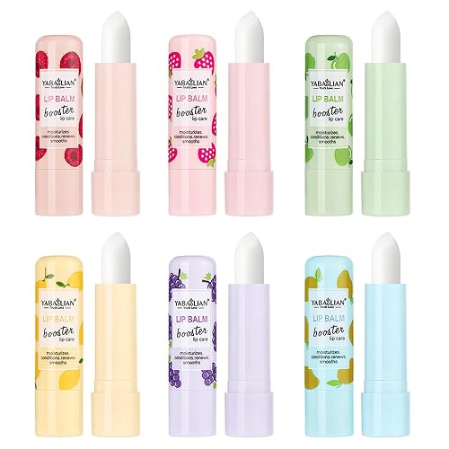 RoseFlower Lip Balm Set, 6 PCS Fruit Lip Balm, 24HR Hydration Long Lasting Moisturize Lips and Increase Charm Lip Gloss for Dry, Cracked Lips, Lip Care Makeup Set for Women