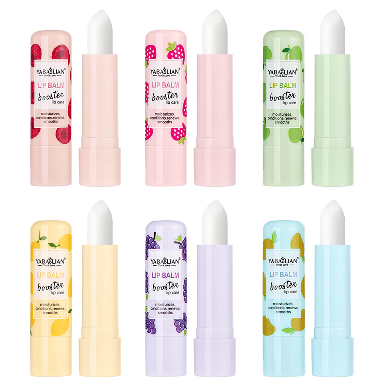 RoseFlower Lip Balm Set, 6 PCS Fruit Lip Balm, 24HR Hydration Long Lasting Moisturize Lips and Increase Charm Lip Gloss for Dry, Cracked Lips, Lip Care Makeup Set for Women