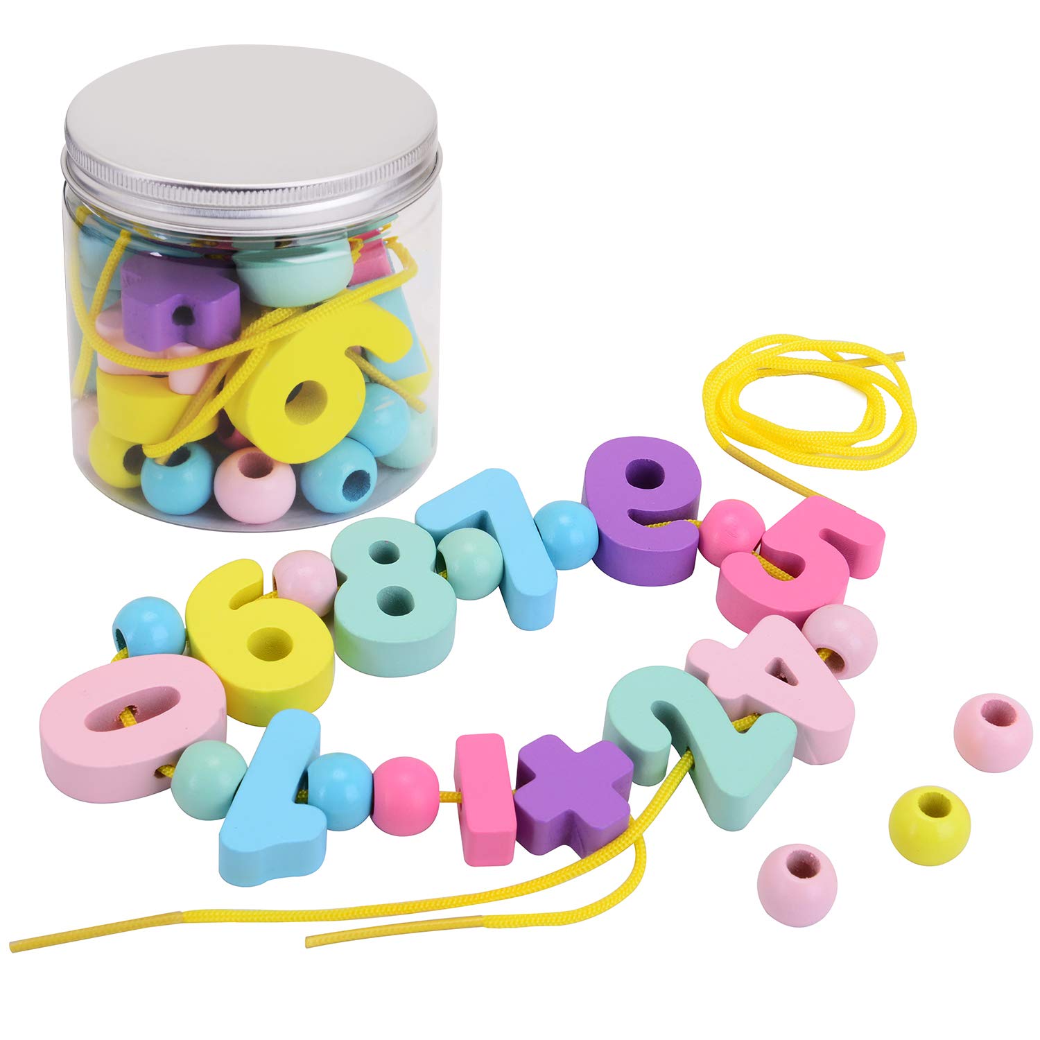 Buy Wooden Lacing Bead Set for Kids 20 Beads & 75 Digital & 2 Threads