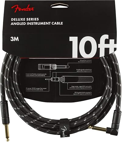 Fender Deluxe Series Instrument Cable 10ft Black Tweed with 24K Gold Plated