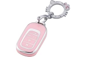 Pangpai Pink Key Fob Cover for Honda, Soft TPU Key Case Protection with Bling Keychain Fit for 2022 Honda Accord Civic CRV Pilot Odyssey 11th Gen Smart Key Holder