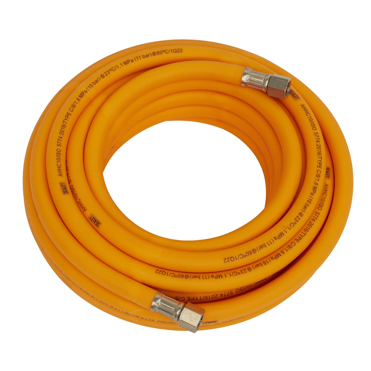 Sealey Ahhc10 Air Hose 10Mtr X ?8Mm Hybrid High Visibility with 1/4In Bsp Unions