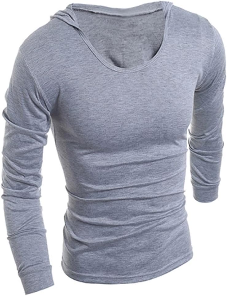 ALCYONEUS Men Simple Slim Fit Long Sleeve Hooded Casual T-Shirt Top Sportwear