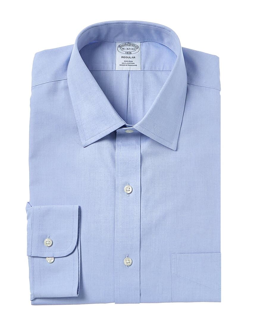 Brooks Brothers Men’s Non-Iron Polo Button Down Pinpoint Regular Dress Shirt, Solid Light Blue, 18″ Neck 36/37″ Sleeve
