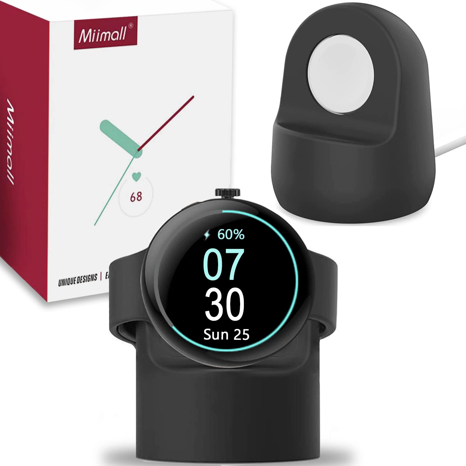 Miimall Charger Stand for Google Pixel Watch, Silicone Charging Dock Holder, [Cable Management] [Non-slip Base] [Nightstand Mode] Smartwatch Charging Station Holder for Pixel Watch-Pink