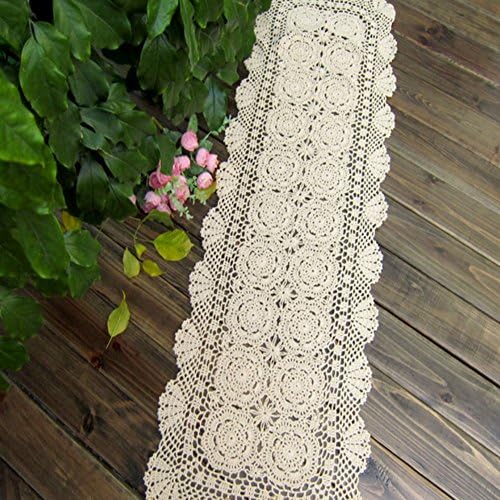 YGUII Rustic Floral Table Runner Hand Crochet Table Doily Cotton Lace Table Decoration Beige (beige, 40cm-260cm)