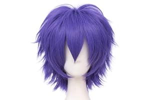 LABEAUTÉ Max Beauty Unisex Anime Short Cosplay Short Wigs With Bangs Heat Resistant Hair for Party and Halloween for Gift + Free Cap (Dark Lavender)