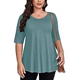 LARACE Elbow Sleeve Plus Size Tops for Women, Women's Half Sleeves Tunic Shirts Spring Summer Fall Clothes Blouse V Neck