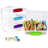 4 Pack Plastic Snack Containers with Lids, 2 Compartment Food Container for Kids Snack Box, Travel Bento Lunch Containers wit