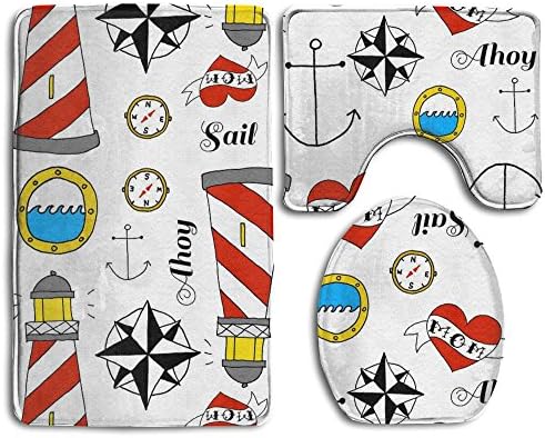 Personalization Tattoo Sailor Soft Toilet Carpet Three Pieces,Non Slip Bathroom Rugs,Toilet Lid Cover,U-Shaped Toilet Mat