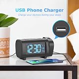LIORQUE Projection Alarm Clock FM Radio VA Display Dimmer Snooze USB Charger view 6