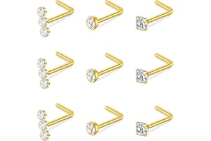 MODRSA 20g Nose Studs 18g Corkscrew Nose Rings Stainless Steel Nose Studs Screw Nose Rings Studs Silver Gold Nose Screw Corks