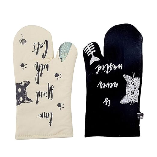 WEAO Patrón De Gato Blanco Y Negro Mitones del Horno Guantes ...