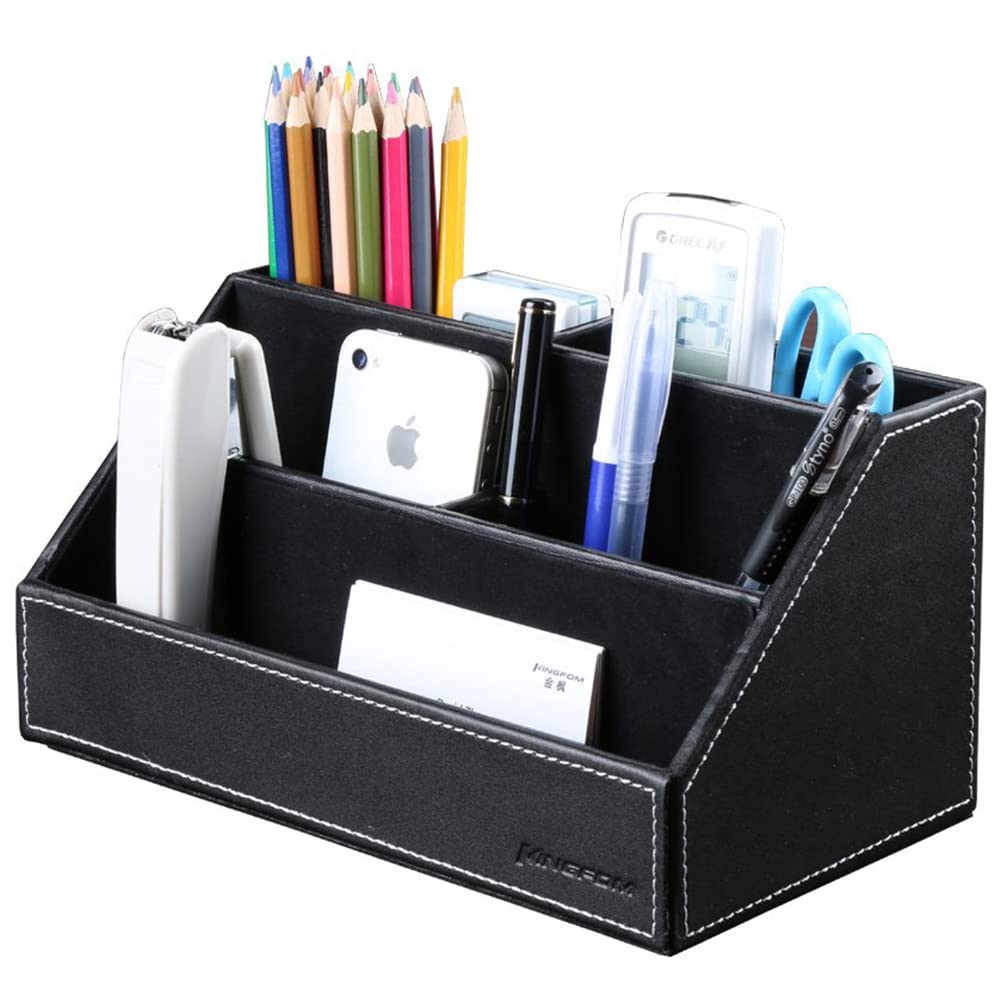 KINGFOM Office Desk Organiser Tidy Stationery Organizer Storage Box, Pen/Pencil,Cell Phone, Business Name Cards, Note Paper, Remote Control Holder Organizer (Black)