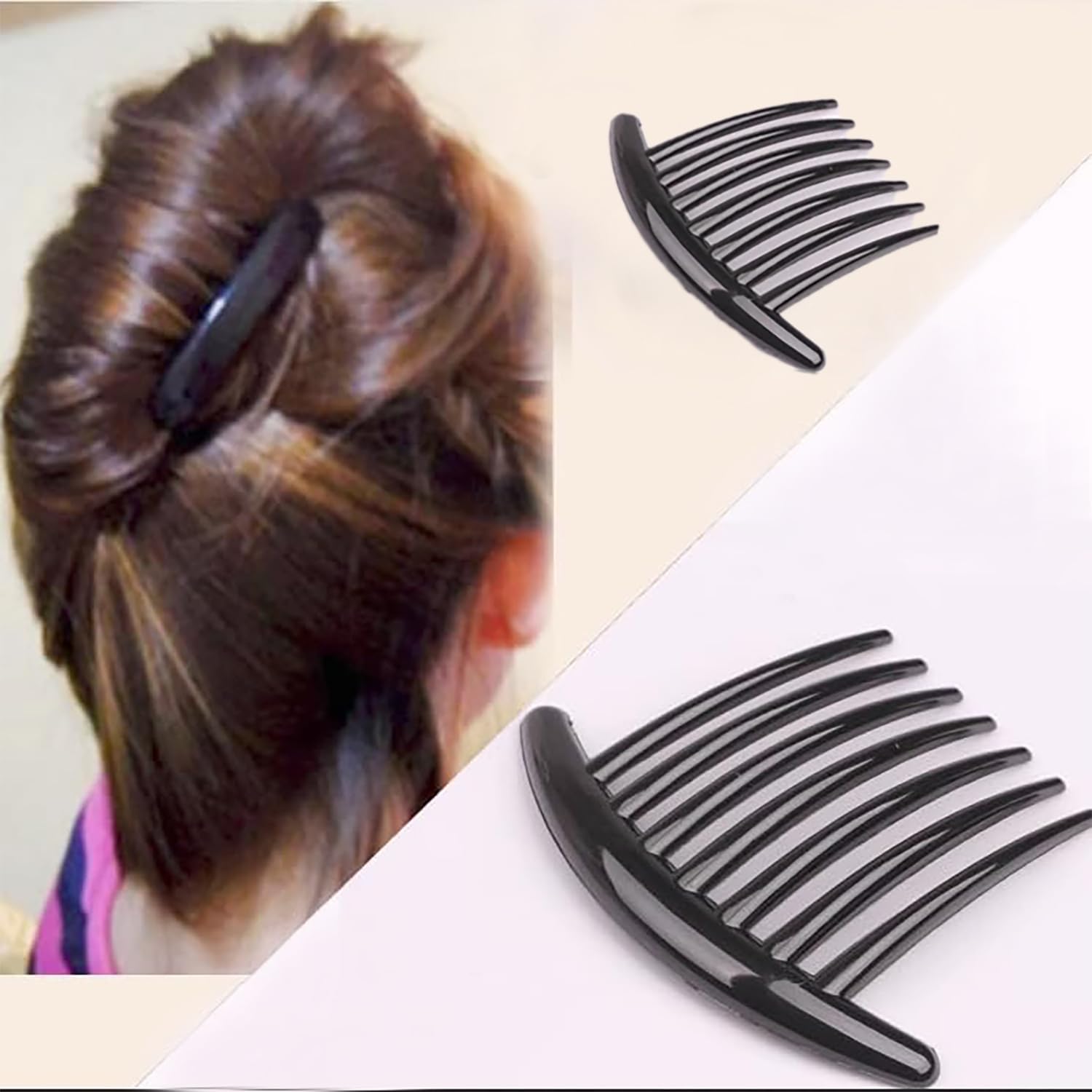 Hair Comb Pack of 2 Plastic Side Hair Twist Comb French Twist Comb Hair Clips with Teeth for Fine Hair Accessories for Women Girls, Black