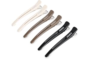 AIMIKE 6pcs Professional Hair Clips for Styling Sectioning, Non Slip Duck Billed with Silicone Band For Hairdresser, Women, Men For Salon and Home Hair Cutting - Brown & Apricot & Black