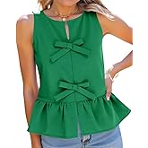 Tankaneo Womens Bow Peplum Tank Tops Summer Sleeveless Babydoll Cotton Blouses Loose Fit Flowy Casual Shirts