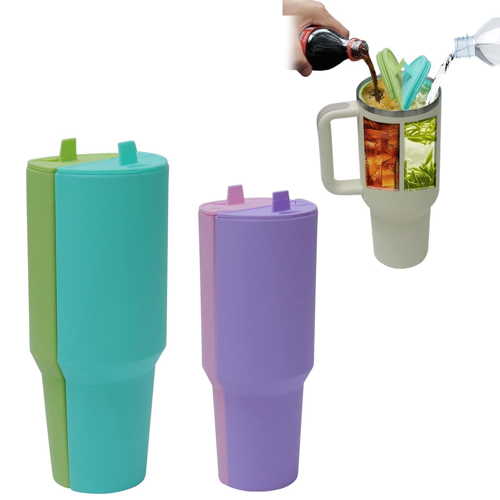Photo 1 of 2-Pack 2-in-1 Drink Separator Silicone Liner for Stanley Cup 30oz & 40oz, Double Beverage Divider Insert with Lid
