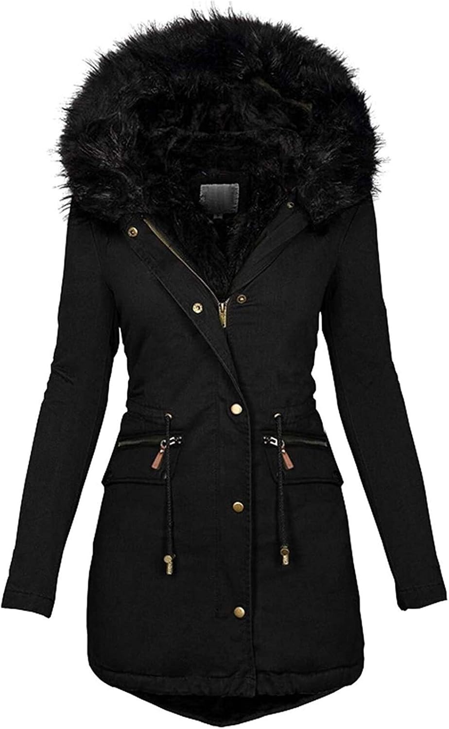 Women Winter Jacket Warm Plush Hooded Fleece Jacket Teddy Jacket Fleece Lining Long Thigh Length