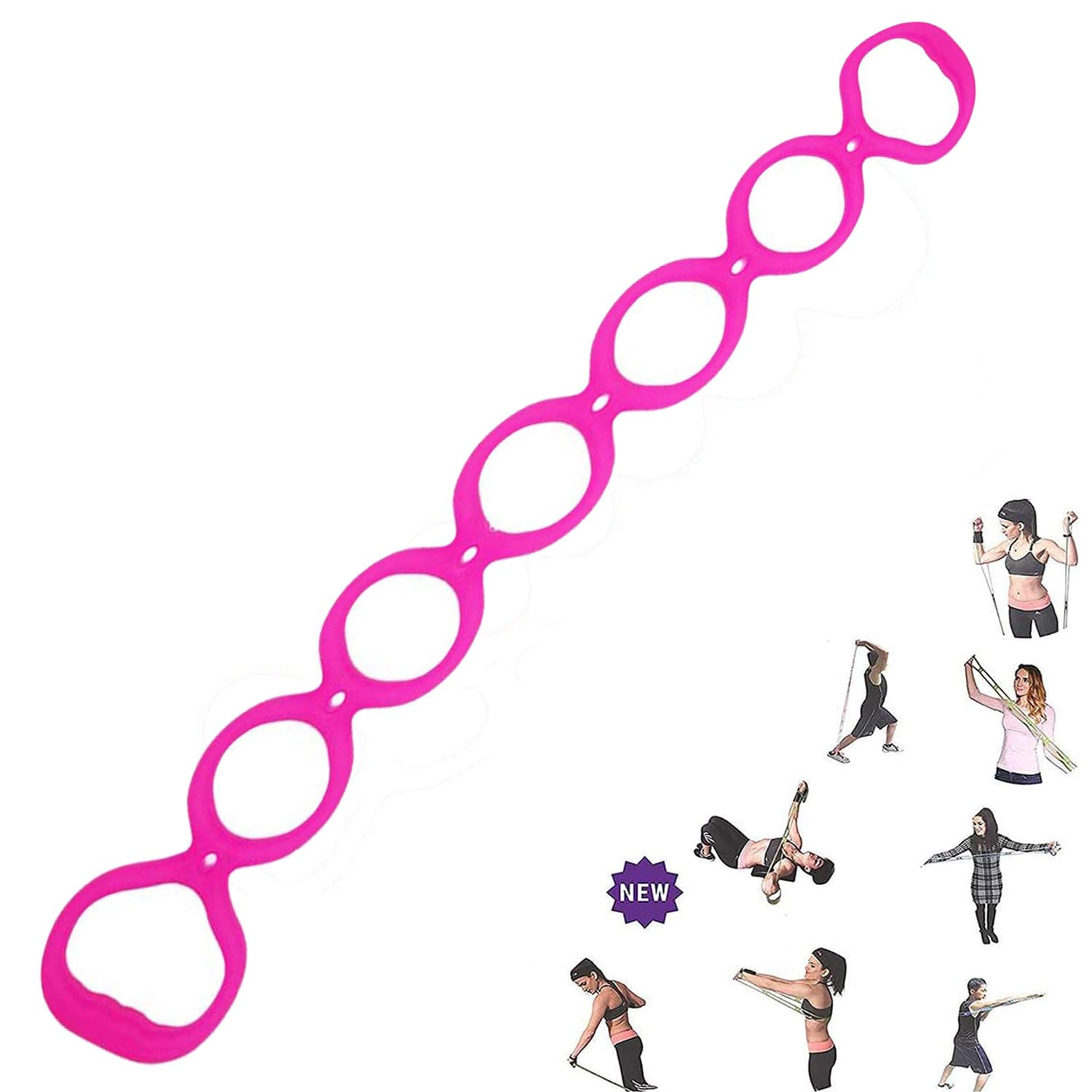 Photo 1 of 7 Ring Stretch Resistance Exercise Band - Miracle Miles Band, Yoga Stretching, Arm, Shoulders Foot, Leg Butt Fitness Home Gym Physical Therapy Band (Pink)