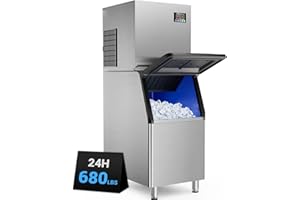 CINTVA 680Lbs/24h Commercial Ice Maker Machine,Storage 560Lbs,Ice Ready in 5-15 min,with Self-Cleaning Mode & Timing Function,201 Stainless Steel Industrial Ice Machine,for Restaurant,Cafe,Bar,etc