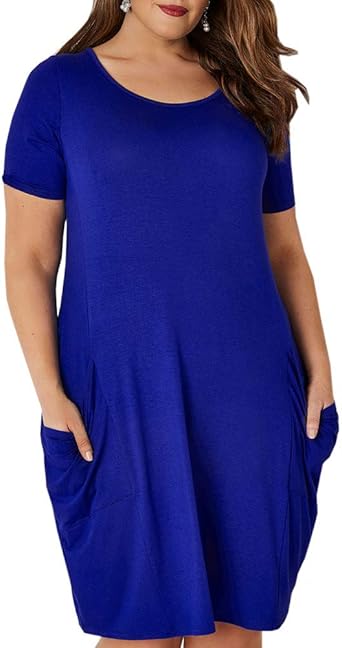 Yobecho Womens Plus Size Round Neck Loose Plain Casual Short