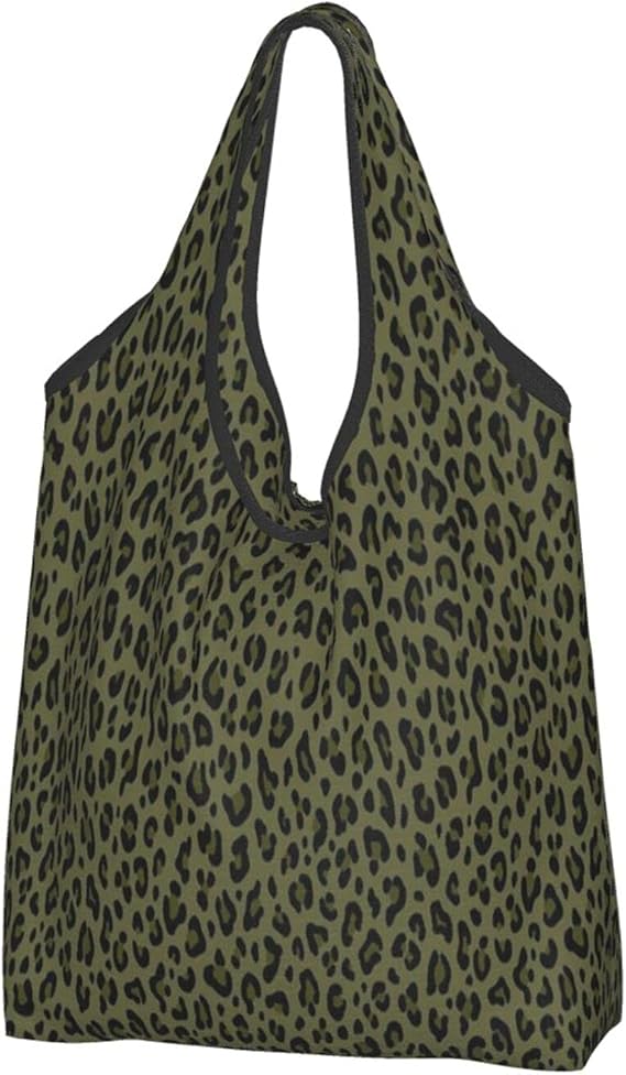 Einkaufstasche mit Leopardenmuster, olivgrün, wiederverwendbar, für