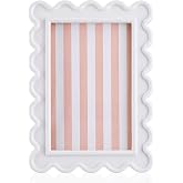 AceOrbit 4x6 Inches White Flower Wavy Scalloped Picture Frame Cute | Wooden, Real Glass, Photo Frame Gift, Decorative Frame, for Desktop Display, Home Decor, Family, Friends, Wedding, Christmas