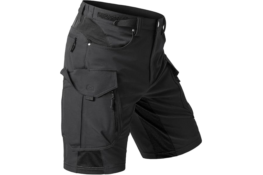 Moosehill Men's Hiking Cargo Shorts: Quick Dry 9 Pockets (Self-Storing) | Adjustable Waist, Stretch Panels, Reflective Strips, Lightweight, Water Resistant, Breathable, Outdoor Fishing Camping