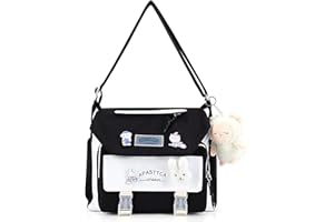 Juoxeepy Aesthetic Messenger Bag with Stuffed Pendant and Pins Kawaii Crossbody Bag for Women nylon Messenger Bag