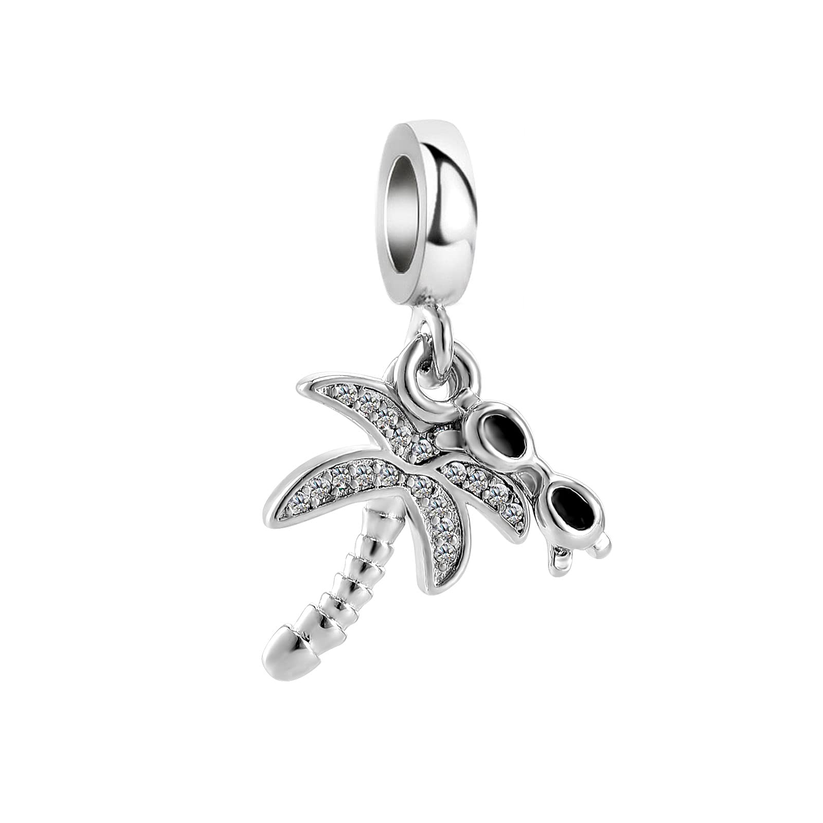 Sparkling Plam Tree Charm fits Pandora Charms Bracelet Sunglasses Dangle Birthday Jewellery Gift for Women Daughter Clear Cubic Zirconia April Birthstone